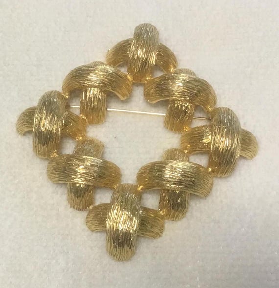 large Signed CASTLECLIFF Pin Brooch Criss Cross x… - image 1