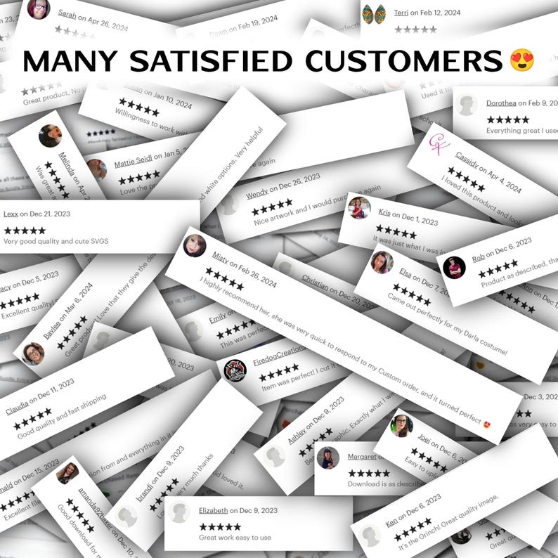 May include: A collage of customer reviews with five-star ratings and positive comments about the quality and service. The reviews are from various dates in 2023 and 2024. The text "MANY SATISFIED CUSTOMERS" is at the top of the image.