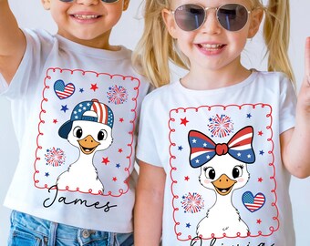 Personalized 4th of July Goose PNG Boy Girl Patriotic Sublimation Design American Flag Matching Shirt PNG Coquette Mama Memorial Day Usa SVG