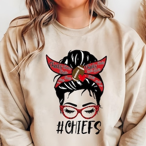 Chiefs PNG Download, Chiefs Messy Bun Digital Art Download, Chiefs Mascot Download, Chiefs Mom Png, Red Chiefs School Mascot Png, Dtf, Gifts