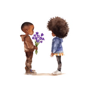 Little Black Boy's Love Clipart, Black Boys Clipart, Black Boy PNG, Little Boy Clipart, Boy Illustrations, Afro PNG, Black boys art