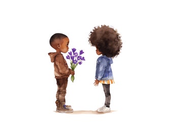 Little Black Boy's Love Clipart, Black Boys Clipart, Black Boy PNG, Little Boy Clipart, Boy Illustrations, Afro PNG, Black boys art