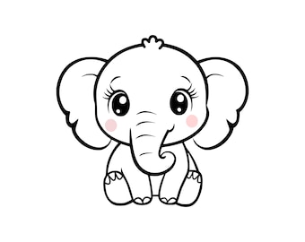 Baby Elephant SVG Cut File for Cricut and Silhouette, Cute Animal Outline for Baby Shower Bodysuit and Laser Engraving