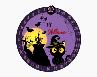 Halloween Countdown SVG, Black Cat SVG, Laser Cut Files, Days Until Halloween Svg, Countdown To Halloween Svg, Bat, Glowforge Files, Dxf Png