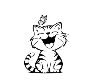 Cat with butterfly SVG, Cat SVG Files, Kitten Playing SVG Cat and Butterflies Clipart, Cat Butterflies Design Cut Files Digital Download Dxf