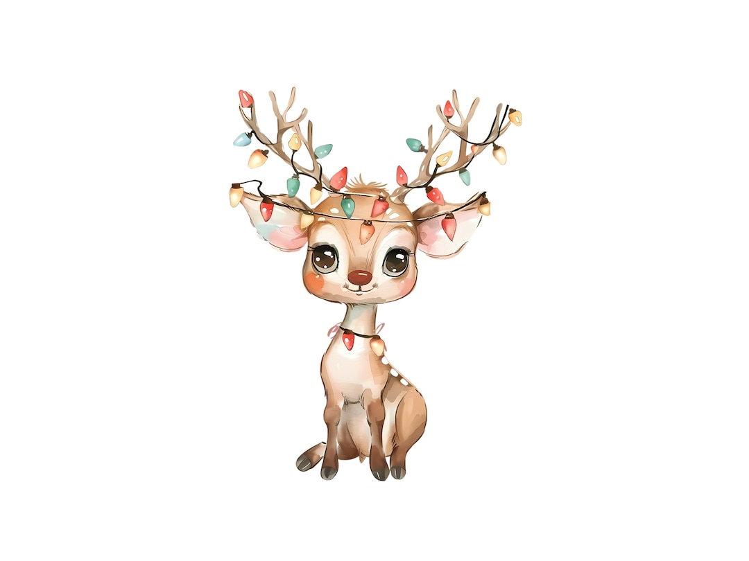 Cute Christmas Reindeer Clipart Png Sublimation Design, Christmas Light ...