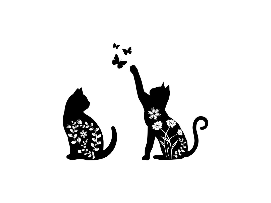Floral Cat SVG Bundle | Cat and Flower Svg Files Vector Art PNG DXF Eps ...
