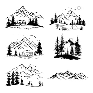 Mountains Svg, Png, Eps| Trees svg| Forest Svg Cricut| Mountain Svg Clipart| Silhouette Svg Cut file| Outdoor Svg| Travel Svg| Landscape Svg