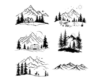 Mountains Svg, Png, Eps| Trees svg| Forest Svg Cricut| Mountain Svg Clipart| Silhouette Svg Cut file| Outdoor Svg| Travel Svg| Landscape Svg