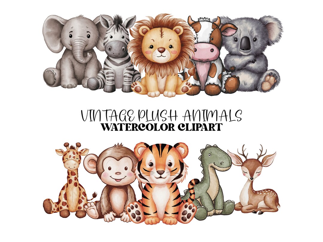 Watercolor Vintage Plush Animals Clipart Bundle, Nursery Animal Clip ...
