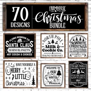 70 Farmhouse Christmas Sign Svg, Vintage Christmas Svg Sign Bundle, Farmhouse Svg Bundle, Farm Fresh Svg, Vintage Christmas Svg, Cricut