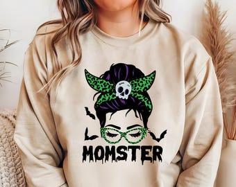 Momster Svg, Halloween Mom Svg, Momster Messy Bun Svg, Mom Life, Skull, Sublimation Digital Download, Gifts