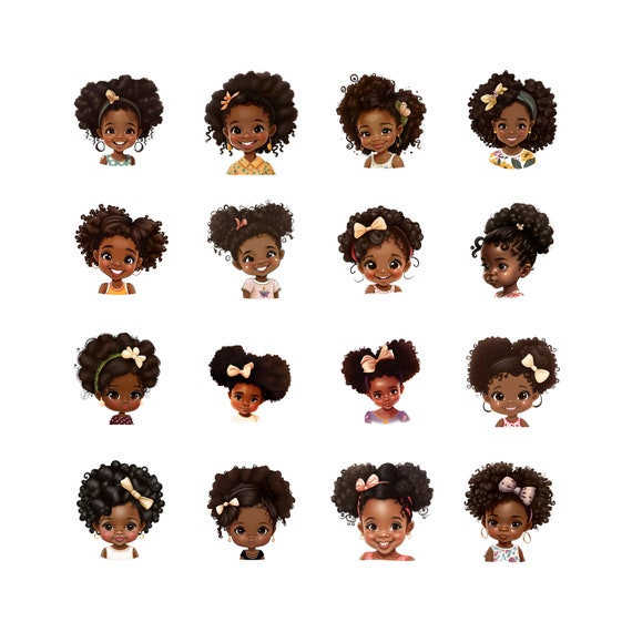 Messy Bun Little Black Girl PNG, Black Girl Clipart Bundle, Little Black Princess PNG, Black Girl Clipart, Black History Girls Juneteenth