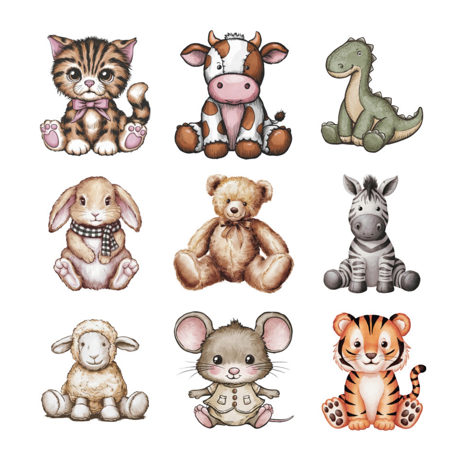 Watercolor Vintage Plush Animals Clipart Bundle, Nursery Animal Clip ...