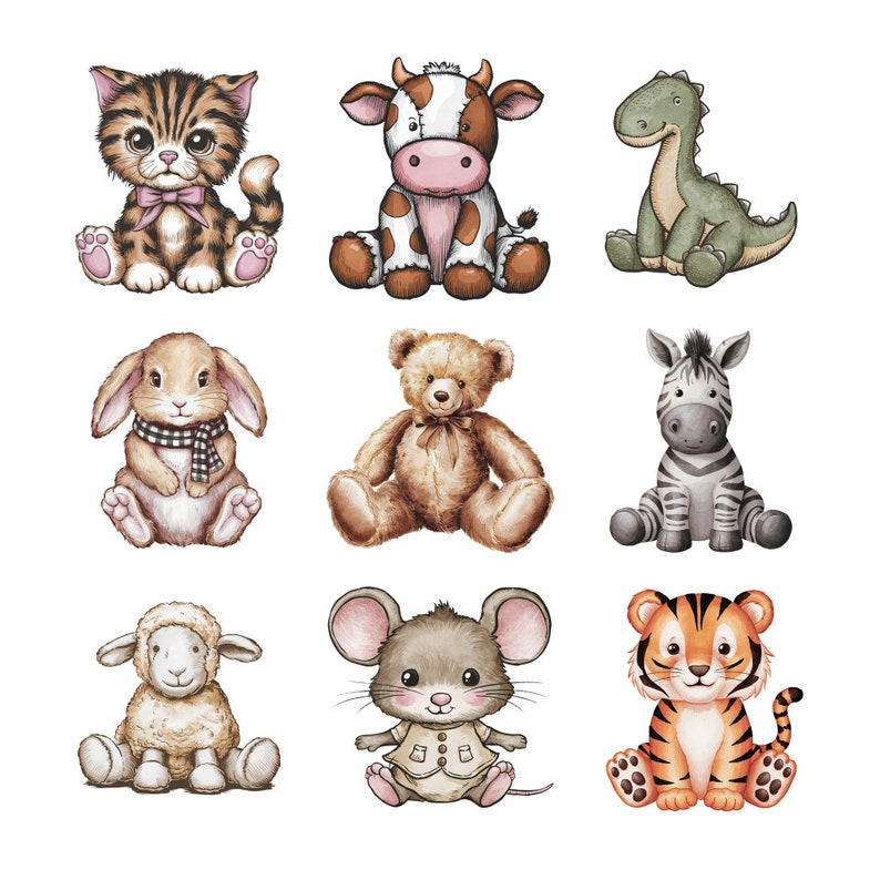 Watercolor Vintage Plush Animals Clipart Bundle, Nursery Animal Clip ...