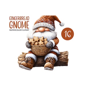 16 Watercolor Gingerbread Cookie Gnome Clipart PNG Bundle, Gingerbread Man Christmas Gnomes, Gingerbread House gnome clipart, Winter holiday