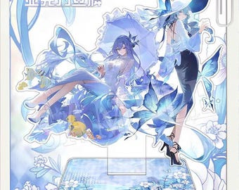 Wuthering Waves Korean Server Collab Set, Cantarella & The Shorekeeper 75mm Double Glitter Pin, 16cm Acrylic Stand, Fan-Made Collectibles