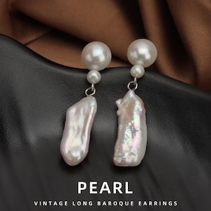 French Elegant Natural Freshwater Pearl Baroque Earrings Pipa Bead Shaped Earrings S925 Silver Needle Hypoallergenic