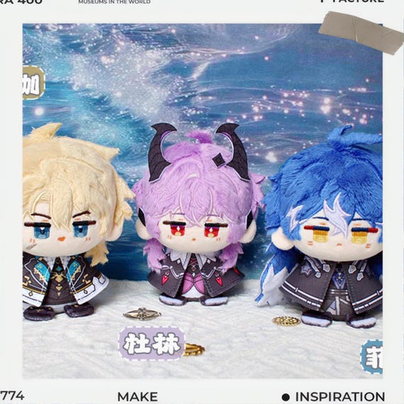 Genshin Impact Durin, Varka, Flins 12cm Sitting Cotton Doll Handmade Fan Charm Gift