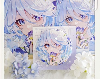 Genshin Sammler Set 75 mm Sparkle Badge Shikishi Foil Postkarte Furina Kazuha Scaramouche Fan Geschenk