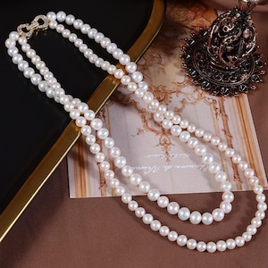Double-layer necklace, natural freshwater pearl collarbone chain S925 whole body sterling silver inlaid zircon fashion versatile wholesale