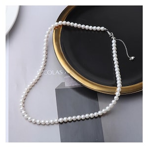 Perfect round 5-5.5 mm seedless natural freshwater pearl necklace classic versatile collarbone chain sterling silver buckle spot wholesale