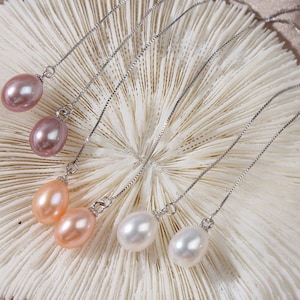 Spot wholesale natural freshwater pearl earrings S925 sterling silver water drop-shaped temperament classic long simple earrings women