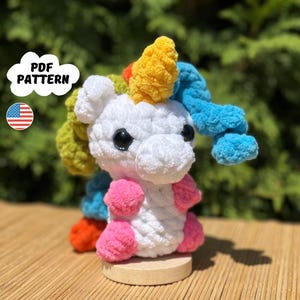 Patrón de unicornio bebé a crochet en PDF. Descarga de peluche de animal de baja costura.