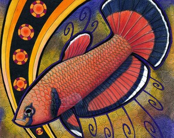 Betta channoides (Snakehead Betta) as Totem - Original Art