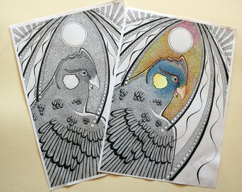 Black Cockatoo Digital Coloring Page. Instant download. Printable. Totem animal