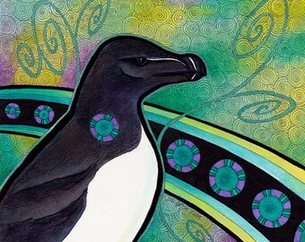 Alca común como tótem - Arte original - Ave marina, Orcadas, Guía, Bruja