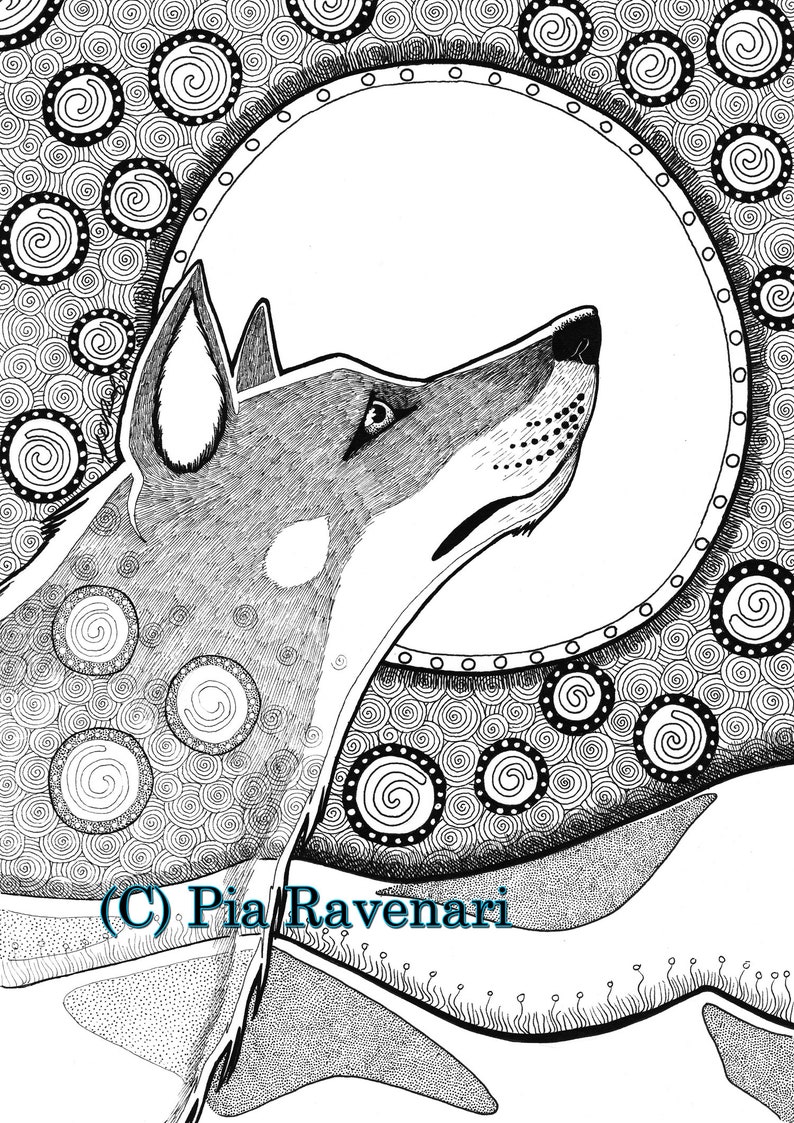 Dingo Digital Coloring Page. Instant Download. Printable. Totem Animal