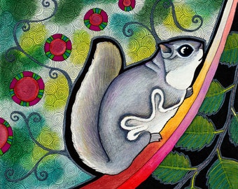Siberian Flying Squirrel as Animal Teacher - Original Art - Witchcraft, Green