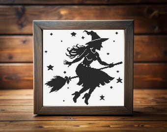 Witch With Broom Cross Stitch Pattern,Easy Halloween Cross Stitch Chart,Instant Download PDF