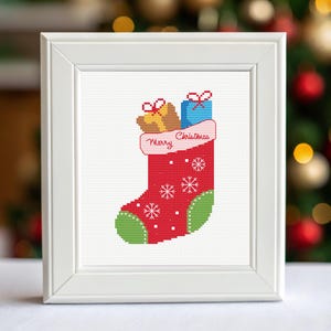 Christmas Stocking Cross Stitch Pattern,Easy DIY Xmas Decor,Instant Download PDF