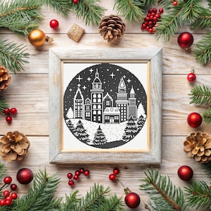 Christmas City Cross Stitch Pattern,Modern Easy Christmas Houses Sampler,Instant Download PDF