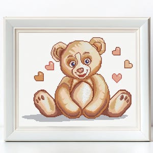 Padrão de ponto cruz de urso de pelúcia fofo, arte em ponto cruz, decoração de quarto de berçário, download instantâneo em PDF