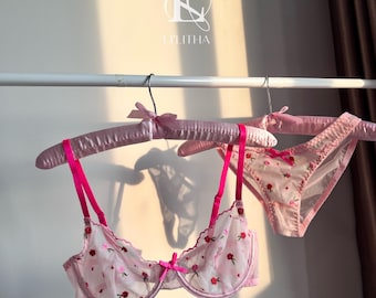 Soft pink floral embroidery lingerie Pink passion collection
