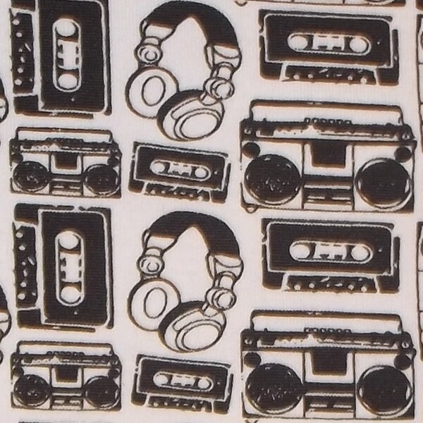 MUSIC headphone cassette boombox radio lycra fabric BTY