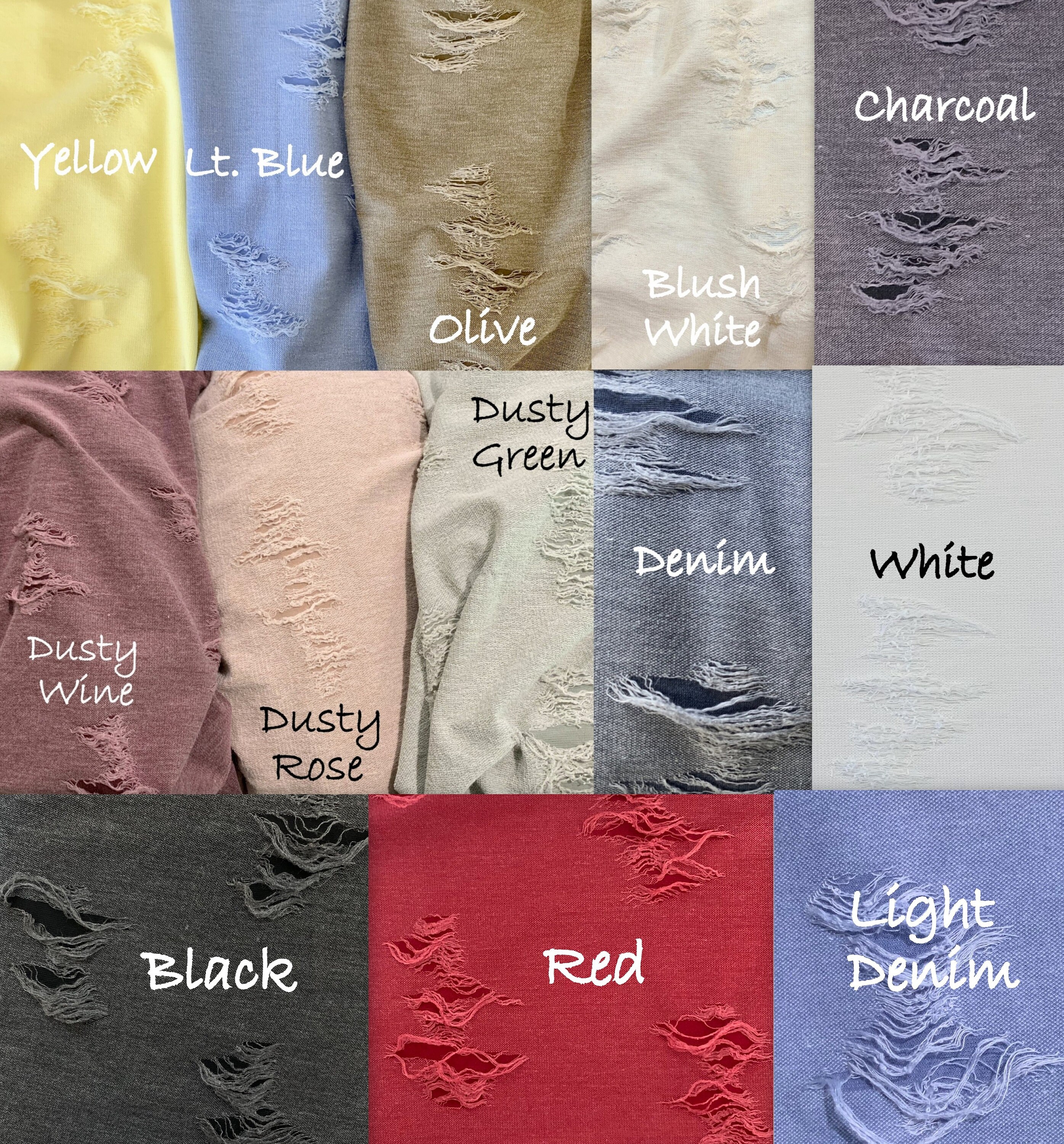 Zombie Distressed Yellow, Lt Blue, Olive, Dusty Rose, Green, Denim Bl…