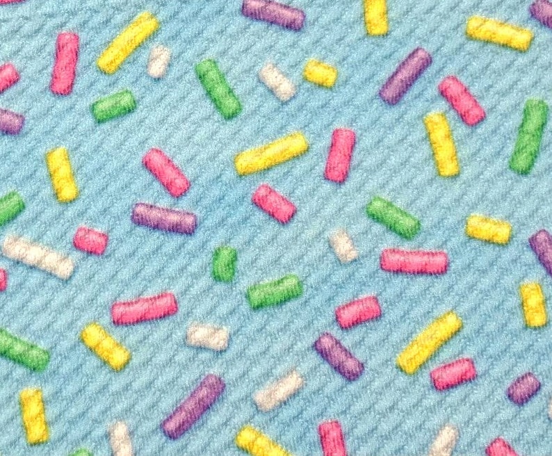 Textured Bullet Liverpool DBP Ribbed Knit Polyester Blend Stretch Printed Fabric By The Yard 1y Sprinkles Blue