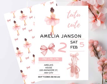 Tutu Cute Birthday Ballerina, 2nd Birthday Invitation, Ballet Dancer Party, Second Birthday Invite