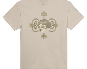 女の子用ボタニカルTシャツ｜花柄猫アートTシャツ｜女の子用ペットTシャツ｜彼女や彼への女の子向けギフト