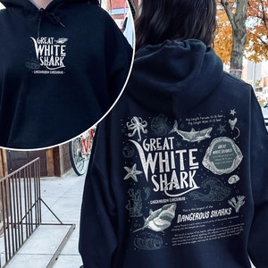 Great White Shark Hoodie, Shark Lover TShirt, Sea Animal Lover Gift, Ocean Conservation Tee, 2 Sided Ocean Crewneck , Vintage Shark Shirt