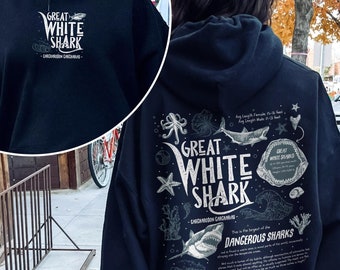 Great White Shark Hoodie, Shark Lover TShirt, Sea Animal Lover Gift, Ocean Conservation Tee, 2 Sided Ocean Crewneck , Vintage Shark Shirt