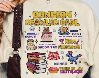 Dungeon New Achievement Sweatshirt, Crawler Carl T Shirt, Princess Donut & Mongo Tee, Bookish Graphic Sci-Fi Reader Gift