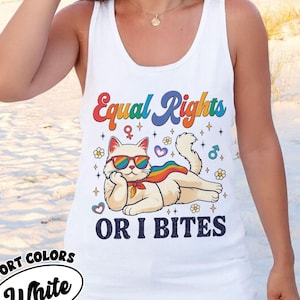 Equal Rights Or I Bites Tank Top, Feminist Cat Tee, Ally Cat Support, Rainbow Pride Tee, LGBT Ally Shirt