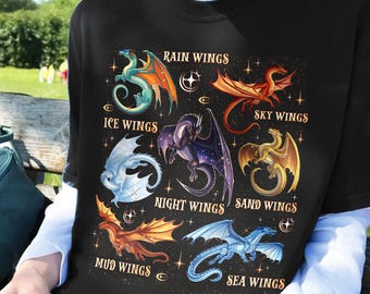 Camiseta de los Dragones de Fuego, sudadera de la Reina de Pyrrhia, camiseta vintage de los amantes de los dragones, camiseta de los Alas Nocturnas, Alas Marinas y Alas de Hielo