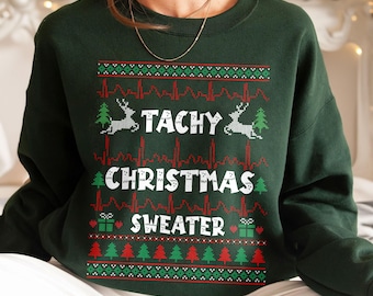 Nurse Tele Tech Ekg Ugly Christmas Sweater, Medical Cardiac Icu Xmas Sweatshirt,Cvicu Rn Telemetry Unit Holiday Gift,Tachy Christmas Sweater