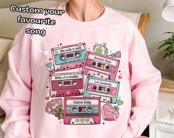 Custom Cassette Tape Sweatshirt, Cassette Tape Shirt, Cute Valentine Shirt, Valentine Custom Gift, Personalized Song Name